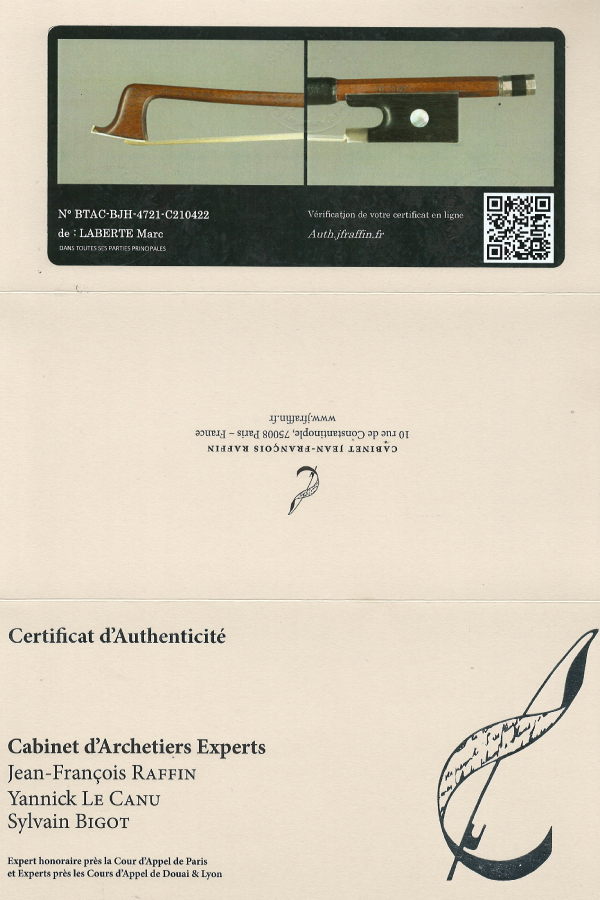 早い者勝ち！鑑定書 Marc Laberte モダンフレンチ バイオリン弓56g 早い者勝ち！鑑定書 Marc Laberte モダンフレンチ バイオリン弓56g