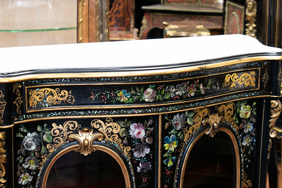 フラワーペイントフランスアンティークサイドボード.jpg